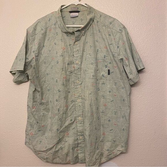 Columbia Short Sleeve green tropical print summer casual button down shirt XL - Picture 2 of 10